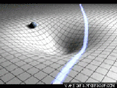 Curvature of Space-Time: Depicts the curvature of space-time around a massive object, emphasizing the concept of gravity as described by general relativity.