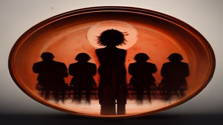 Painterly illustration of a lone silhouetted figure facing four seated figures, symbolizing Anthropic absent from the Agent Plugins 1.0 coalition