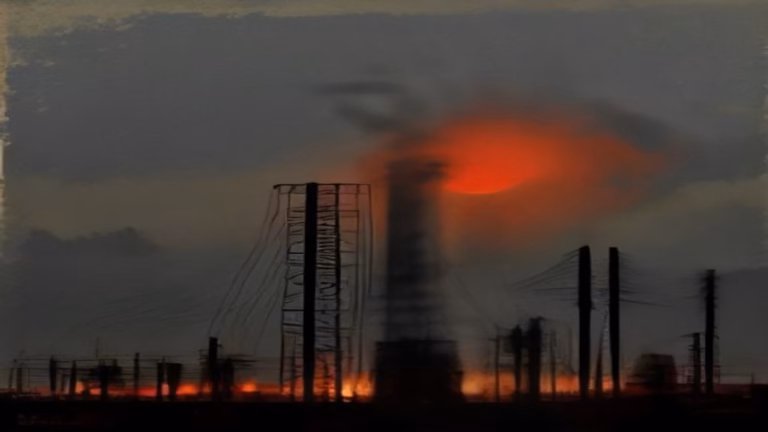 Painterly illustration of a data center bypassing the power grid queue to connect directly to a nuclear reactor