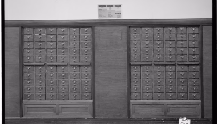A library card catalog, the original unified memory: every record indexed, retrievable and removable