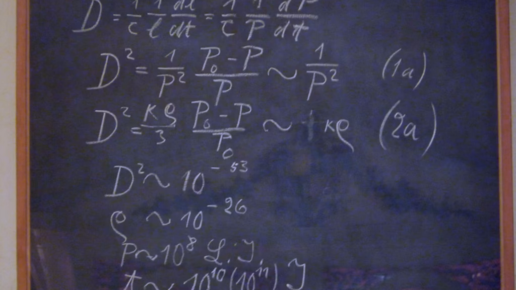 A blackboard preserved from a 1931 lecture by Albert Einstein at Oxford, covered in his chalk equations