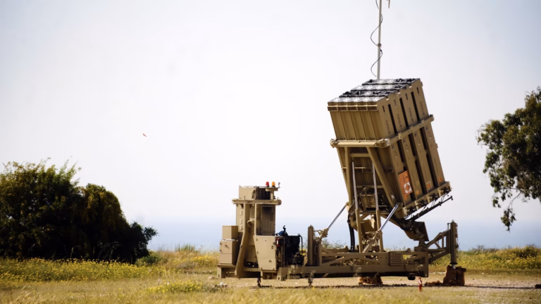 An Iron Dome interceptor launcher deployed in a field near Ashkelon, Israel, in April 2011