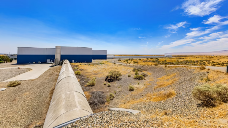 One of the four-kilometre arms of the LIGO Hanford gravitational-wave detector running from the corner station across the Washington desert