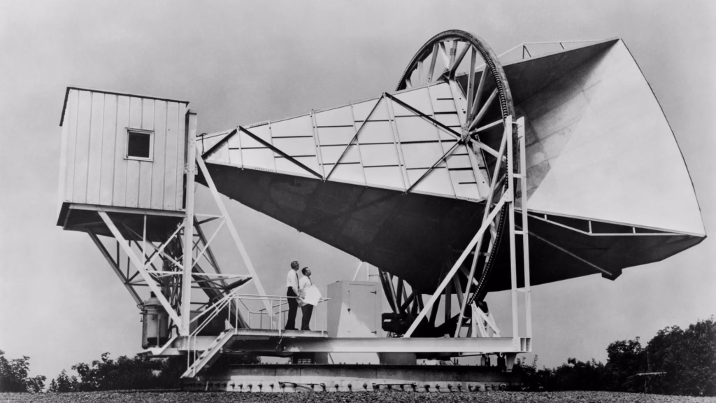 The Holmdel Horn Antenna at Bell Labs in New Jersey, photographed in 1962, two years before it picked up the cosmic microwave background