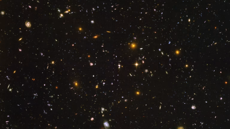 The Hubble Ultra Deep Field: thousands of galaxies of every shape and age in a tiny patch of sky in the constellation Fornax